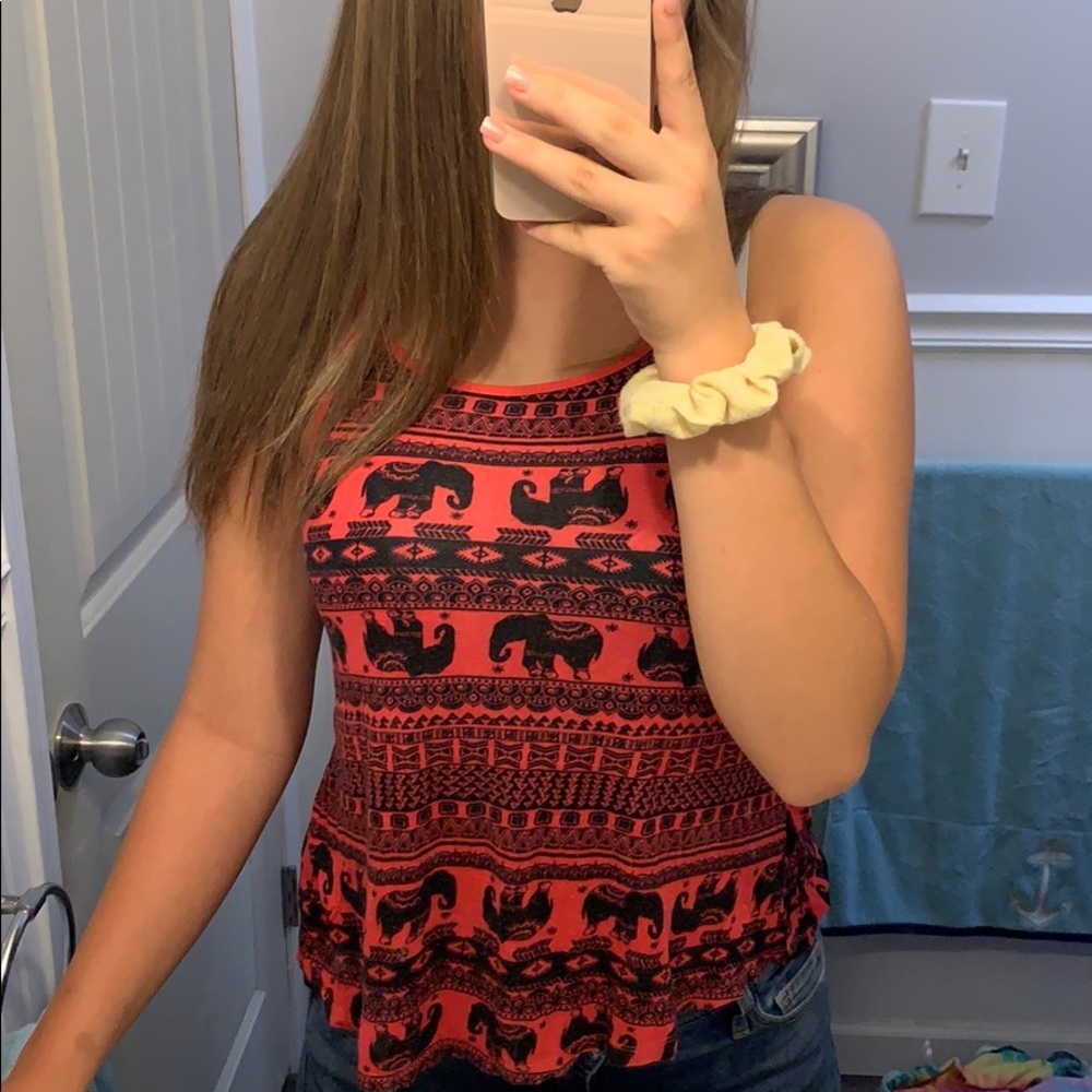 Red elephant tribal print tank top
